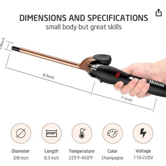 9mm Thin Curling Iron Ceramic, 3/8 Inch Small Barrel Curling Wand for Long & Sho - Picture 4 of 6